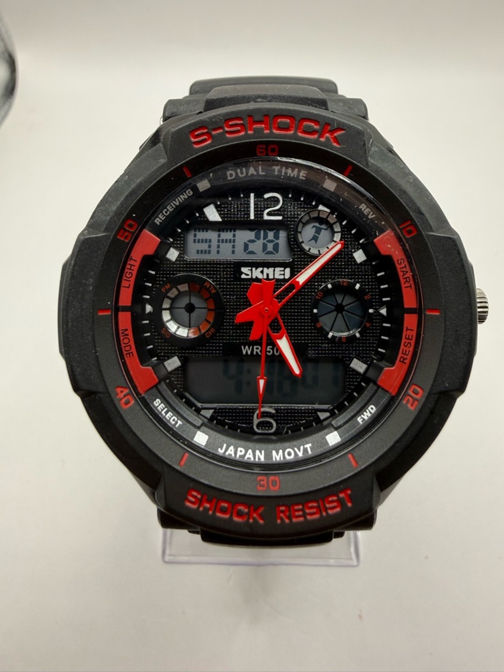 SKMEI S-Shock Men's Sports Quartz Digital Watch Alarm  Red & Black Dial 45mm - Picture 3 of 10